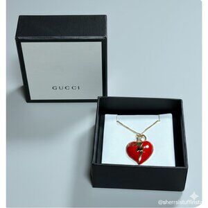 Authentic Gucci Red Heart Zipper Charm & Box Unbranded 16” Gold-Plated Chain